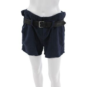 R+A Womens High Rise Belted Zip Up Shorts Navy Blue Cotton Size Small